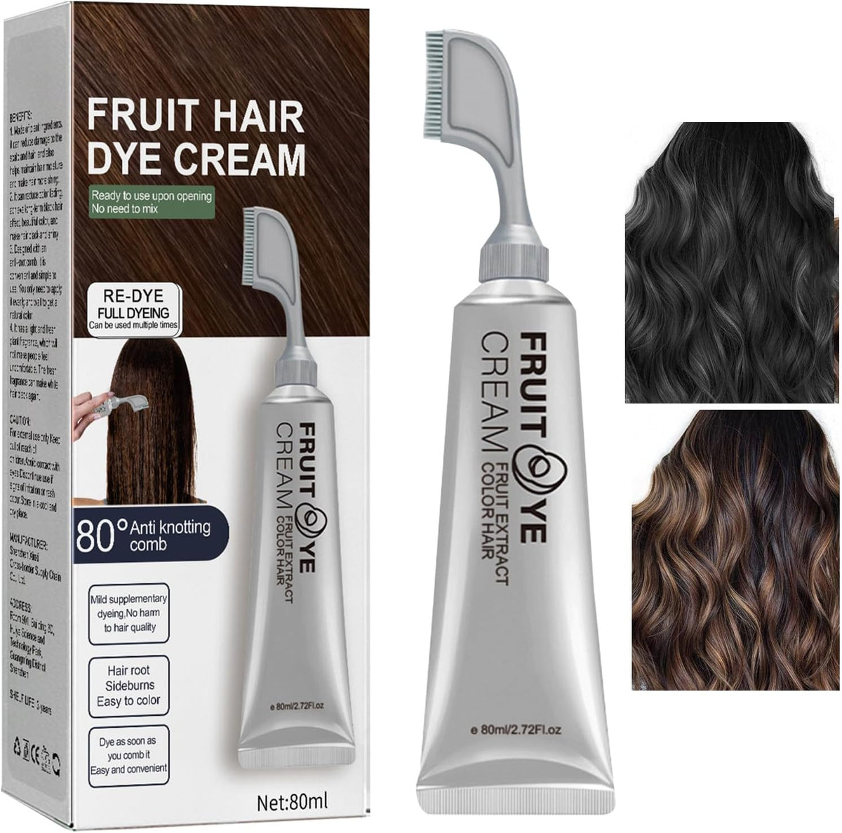 Crema para el cabello con peine para cubrir canas marron